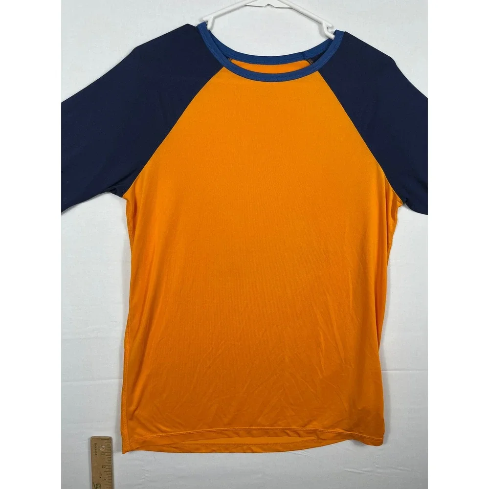 Lands End Rash Guard Boys XL 18-20 Orange Navy Blue Raglan Swim Shirt